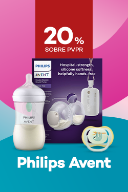 Marca Philips Avent  com destaque promocional de at&eacute; 20% sobre pre&ccedil;o de Venda ao P&uacute;blico Recomendado